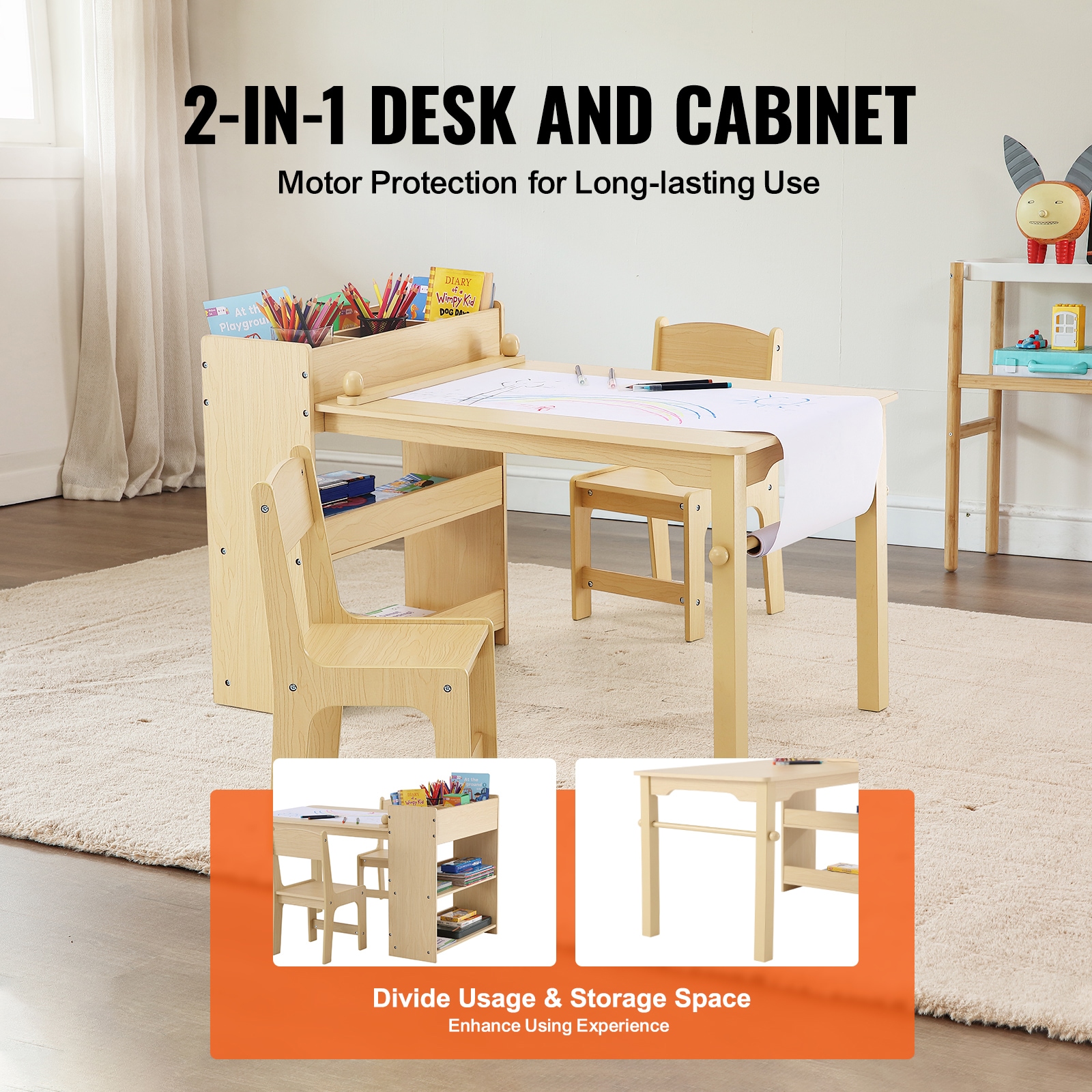 Childrens Activity Table And Chairs Set With Storage Cabinet_voghion.com
